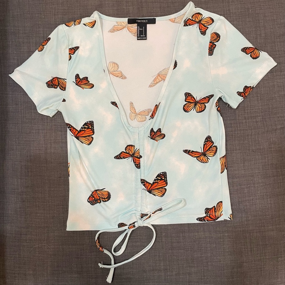 Forever 21  Butterfly Print Crop Top - Size Small